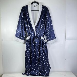 VTG Victoria secret Long Sleeve Belted Sleepwear Robe M/L Blue cotton linen 