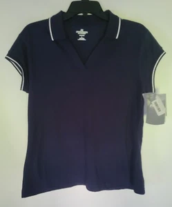 Women’s Polo Shirt Athletic Russell Dri Power Blue V-neck Short Sleeve Large New - Picture 1 of 6
