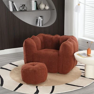Bean Bag Chair with High Resilient Foam Chips for Red+Brown Lazy Sofa ottoman - Picture 1 of 12