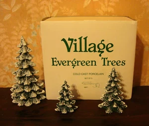 Vtg 1995 Set of 3 Dept 56 Village Evergreen Trees Cold Cast Porcelain 5205-1 - Picture 1 of 5