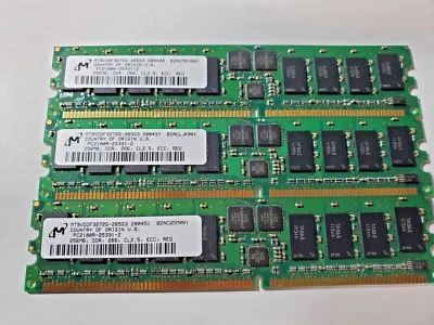 3pcs MT9VDDF3272G-256G3 PCI2100R-25331-Z 256MB DDR256 ECC REG 184pin 750MB total - Image 1 of 3