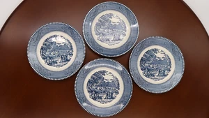 4 piatti pane/dessert vintage Currier Ives blu bianco 6,25" - scegli tu - Foto 1 di 3