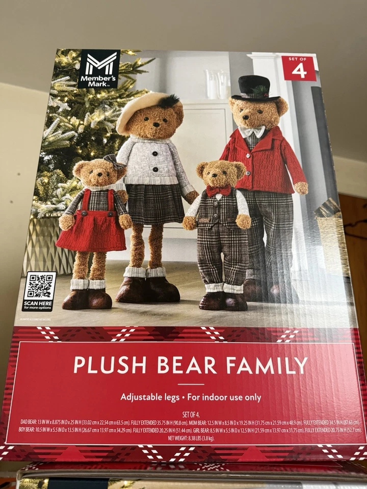 Member's Mark Plush Bear Family Set of 4 Indoor Christmas Decor FastSHIP In Hand - Image 1 of 1