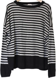 PLANET by Lauren G Black Gray STRIPED CREW NECK SWEATER Top O/S Cotton Modal - Picture 1 of 3