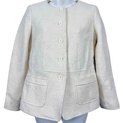 Talbots Petite Womens Ivory Boiled Wool Suit Jacket Button Up Pockets Lined 6 P - Image 1 of 4