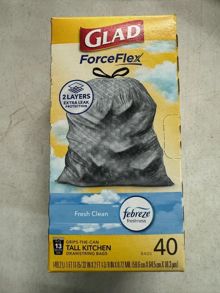 Glad Trash Bags, ForceFlex Tall Kitchen Drawstring Garbage Bags, Fresh Clean, 13 - Image 1 of 1