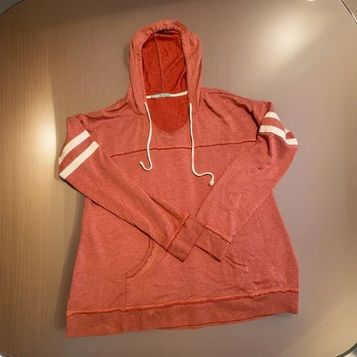 Maurice’s Women’s Hooded Coral Sweatshirt Size XL White Stripes Front Pocket - Image 1 of 4