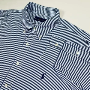 Polo Ralph Lauren Button Down Shirt Mens XL 18-46 Blue Striped Long Sleeve Pony - Picture 1 of 8