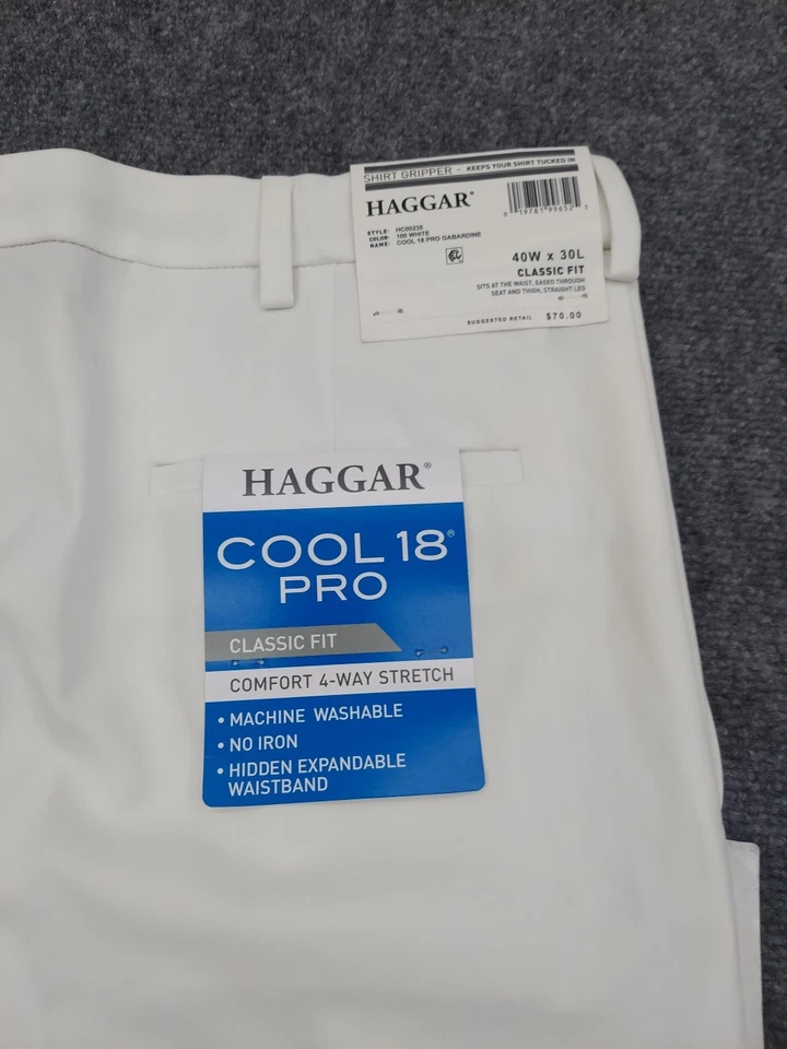 Брюки мужские Haggar 40x30 белые классные 18 Pro для гольфа классический крой комфортные эластичные для гольфа - Изображение 1 из 4