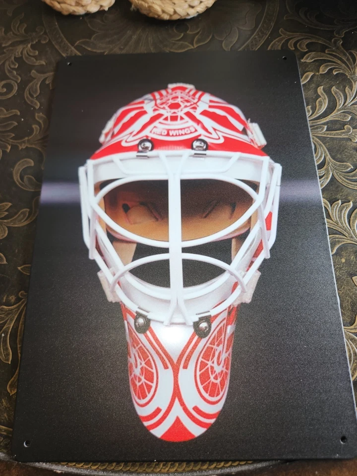 Letrero de hojalata Detroit Redwings 8x12 máscara Mike Vernon  Foto 1 de 1