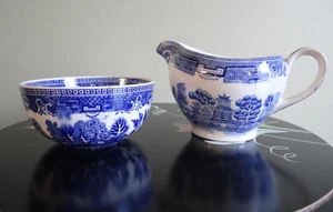 Transferware Old Willow Milchkännchen Zucker Alfred Meakin Keramik England - Bild 1 von 16