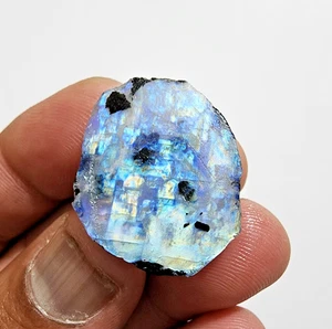 46 Crt Top White Rainbow Blue Fire Moonstone Rough Loose Gemstone Jewelry Making - Picture 1 of 8