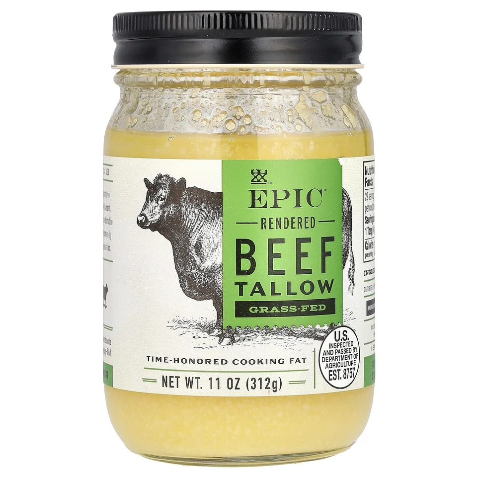 Two 11 Ounce Jars Epic Grass Fed Beef Tallow - Best by 9/13/2019
