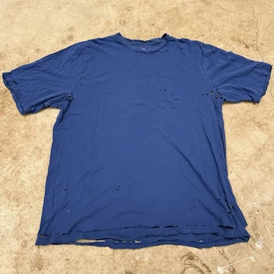 Distressed Thrashed Blank Blue Tshirt Men’s XL Holes Faded - Image 1 of 4