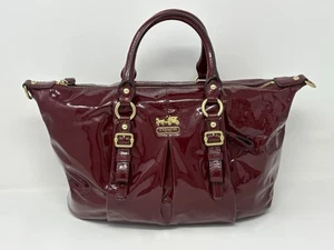Coach Purse Red Patent Leather Maddison Juliette Crimson Satchel Crossbody Bag - Picture 1 of 14