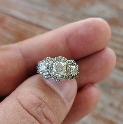 Lafonn Platinum Over Sterling 3 Stone Engagement Ring Simulated Diamond Size 7 - Image 1 of 4