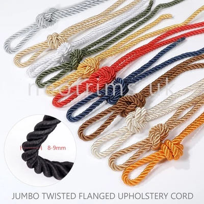 NEOTRIMS Twisted Upholstery Cord 8mm Jumbo Thick Flanged Silky Barley Twist Rope 16Colors