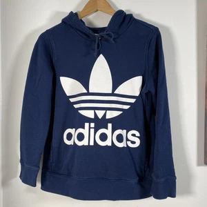 Sudadera con capucha ADIDAS para mujer azul marino Reino Unido 10 grande logotipo del trébol central en muy buena condición - Imagen 1 de 5