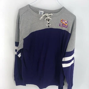 Women's Pressbox Purple Gray LSU Tigers Lace-Up V-Neck Long Sleeve T-Shirt XL - Picture 1 of 6