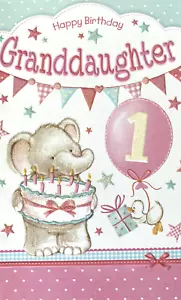 "Happy Birthday Granddaughter 1" Baby Elephant w/cake Birthday Card for Simson - Picture 1 of 5