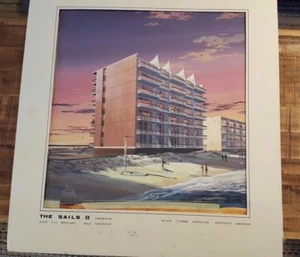 Architectural Original Mixed Media - THE SAILS II CONDOS Ocean City, MD - C.1970 - Picture 1 of 6