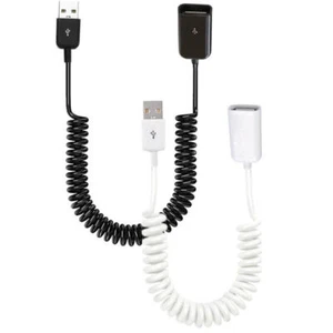 USB-A 2.0 Male to Female Coiled Fast Charge Data Extension Cable 1m - Picture 1 of 8