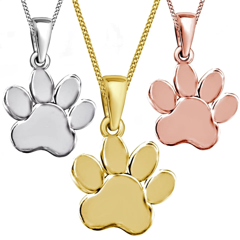Tierpfote Pfötchen Anhänger Kette Pfoten Halskette 925 Sterling Silber Gold Rose - Bild 1 von 4