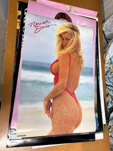 #193 Vintage 1994 Poster 32x21 Sexy Blonde Neriah Davis Red Swimsuit Sand Pin Up - Picture 1 of 3