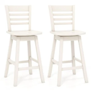 Set of 2 Counter Height Bar Stools Kitchen Island Swivel Solid Wood Frame Chairs - Picture 1 of 13