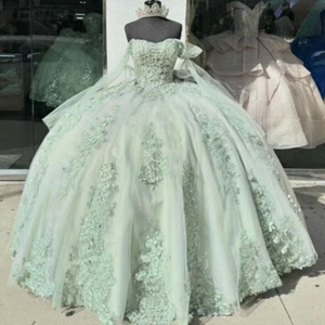 Vestidos de quinceañera verde hierba apliques sin espalda 16 cumpleaños fiesta vestidos nuevos - Imagen 1 de 13
