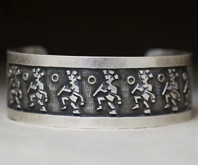 Vintage Hopi Native American Sterling Silver Kokopelli Cuff Bracelet Size 7.5 - Image 1 of 4