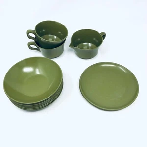 Allied Chemical 14 Pc Set 2 Cups 1 Creamer 3 Small Plates & 8 Bowls Avocado Gree - Picture 1 of 3
