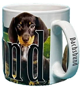 Americaware Dackel Becher Keramik Kaffeetasse geprägte Buchstaben Hot Dog Preis - Bild 1 von 12