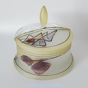Vintage Siebenbürgen bedeckt Bonboniere mundgeblasenes Glas handbemalt böhmisch signiert  - Bild 1 von 12