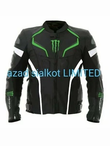 MONSTER ENERGY BLACK COWHIDE LEATHER ARMOURED BIKER RACING JACKET IN ALL SIZE - Picture 1 of 4