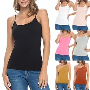 Womens Padded Cami Tank Vest Tops With Built in Bra Strappy Camisole Underwear - Picture 1 of 28
