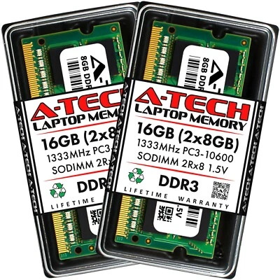 A-Tech 16GB 2x 8GB PC3-10600 Laptop SODIMM DDR3 1333MHz 204pin Memory RAM 16G 8G - Image 1 of 4