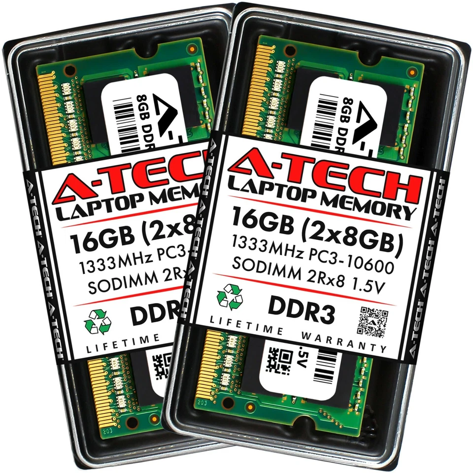A-Tech 16GB 2x 8GB PC3-10600 Laptop SODIMM DDR3 1333MHz 204pin Memory RAM 16G 8G - Image 1 of 4