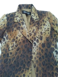 Chaqueta LINDA ALLARD ELLEN TRACY talla 8 con estampado de leopardo de 1 botón mezcla de lana Corea - Imagen 1 de 9