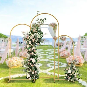 Set of 3 Metal Arch Backdrop Stand Gold Wedding Arch Outdoor Indoor Celebration - Picture 1 of 8