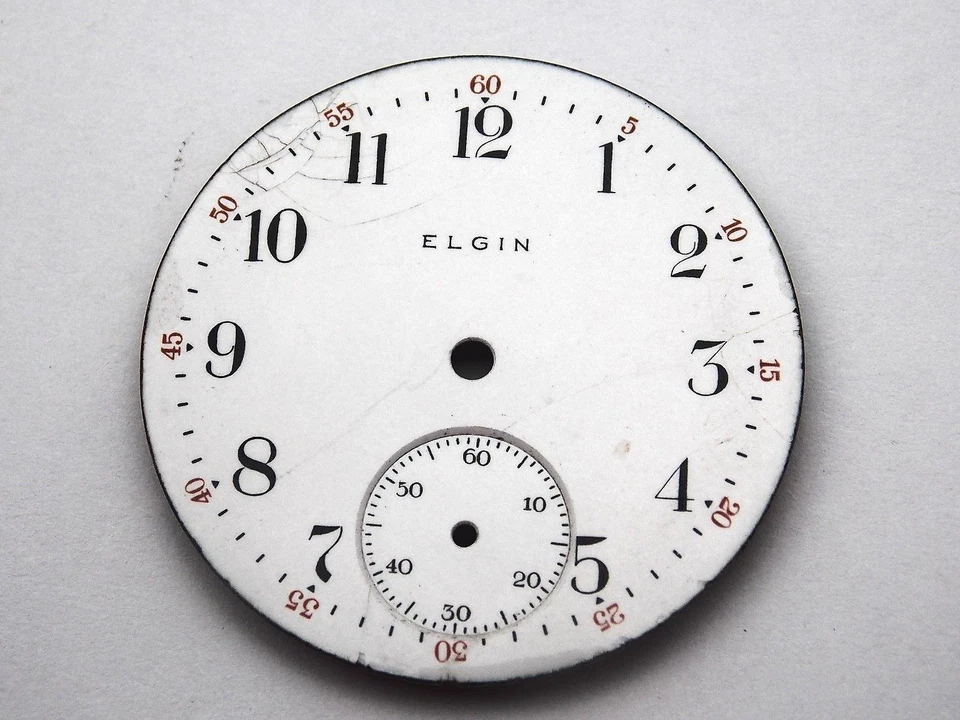 Esfera de reloj para reloj de bolsillo blanca vintage Elgin 33,75 mm nueva antigua Stk Foto 1 de 1