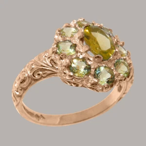 Solid 14ct Rose Gold Natural Peridot Womens Cluster Ring - Sizes J to Z - Picture 1 of 5