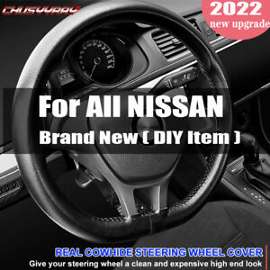 Steering Wheel Cover Leather & Carbon Fiber For NISSAN New Black 15" Diameter