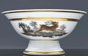 V. FINE c1850 FRENCH EMPIRE PARIS PORCELAIN ENAMEL ANIMALS SCENIC SERVING BOWL - Picture 1 of 9