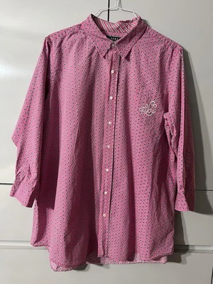 Lauren Ralph Lauren сна рубашка женщин большой розовый на пуговицах платье хлопок - Изображение 1 из 4