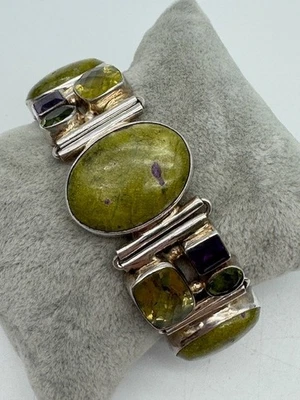 Pulsera de cóctel vintage GRANDE de plata de ley 925 con múltiples piedras para damas Foto 1 de 4