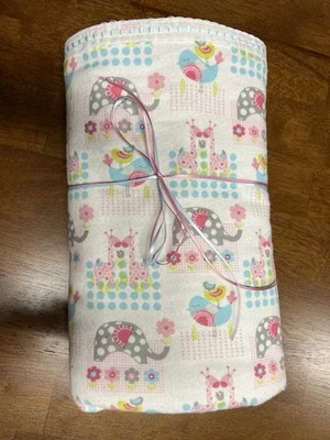 BABY GIRL GIFT~ ELEPHANTS & POLKA DOTS FLANNEL 42.5" X 51" HANDMADE~NEW - Image 1 of 4