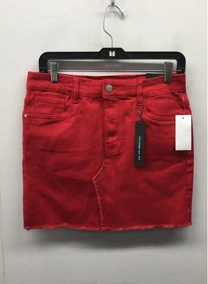 NWT Dollhouse Red Raw Hem Denim Mini Skirt Women's Size 9 W29 - Image 1 of 4