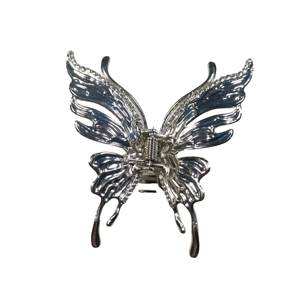 Suporte de cauda de pônei cabelo barrette coque bagunçado borboleta grande tom prata - Imagem 1 de 4
