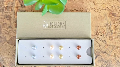 Juego de 4 pares de aretes de perlas de agua dulce multicolores HONORA Foto 1 de 4